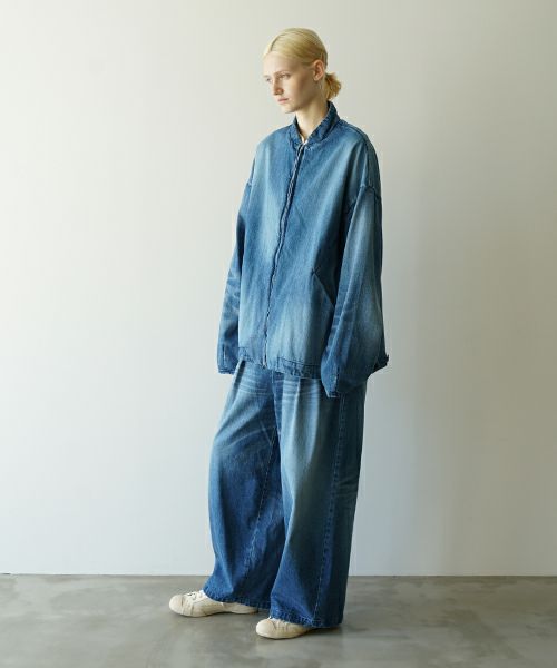VU ヴウ vintage denim knee wide pants [VINTAGE BLUE] ヴィンテージ加工ニーワイドパンツ vu-s24-p06