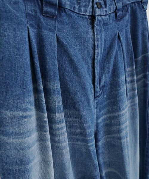 VU ヴウ vintage denim knee wide pants [VINTAGE BLUE] ヴィンテージ加工ニーワイドパンツ vu-s24-p06