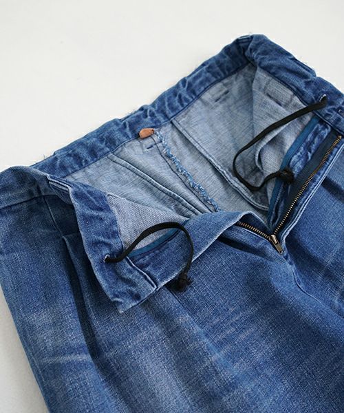 VU ヴウ vintage denim knee wide pants [VINTAGE BLUE] ヴィンテージ加工ニーワイドパンツ vu-s24-p06
