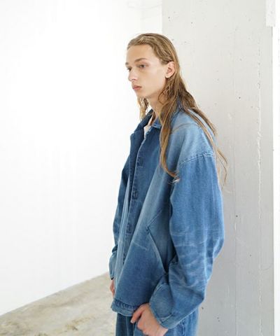 VU ヴウ vintage denim shirts collar bluson[VINTAGE BLUE] ヴィンテージスタンドカラーブルゾン vu-s24-b01