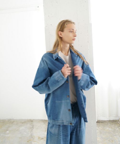 VU ヴウ vintage denim shirts collar bluson[VINTAGE BLUE] ヴィンテージスタンドカラーブルゾン vu-s24-b01