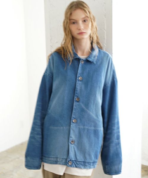 VU ヴウ vintage denim shirts collar bluson[VINTAGE BLUE] ヴィンテージスタンドカラーブルゾン vu-s24-b01