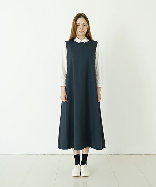 Mochi モチ no sleeve tuck dress [ms24-op-02/deep blue] ノースリーブタックドレス