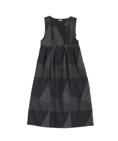 Mochi モチ geometric jumper tuck skirt [ms23-op-03/charcoal×black] 幾何学柄ジャンプタックスカート