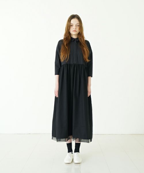 Mochi モチ tulle shirts dress[ms24-op-04/black] チュールシャツドレス