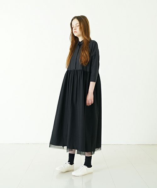 Mochi モチ tulle shirts dress[ms24-op-04/black] チュールシャツドレス