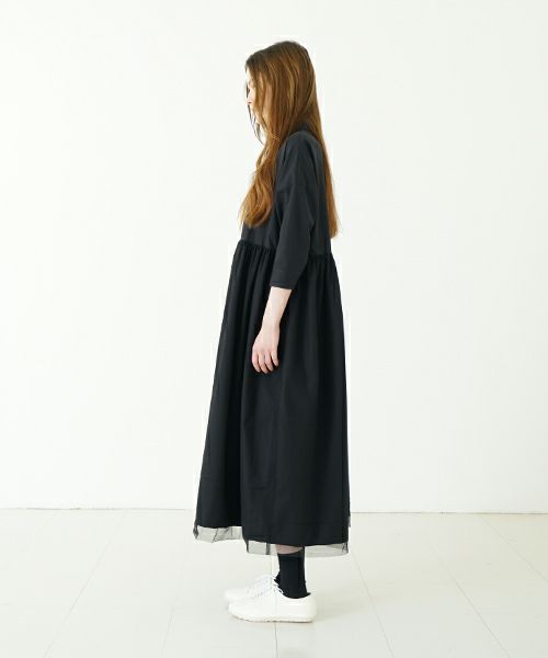 Mochi モチ tulle shirts dress[ms24-op-04/black] チュールシャツドレス