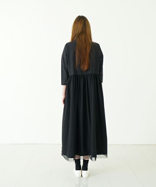 Mochi モチ tulle shirts dress[ms24-op-04/black] チュールシャツドレス