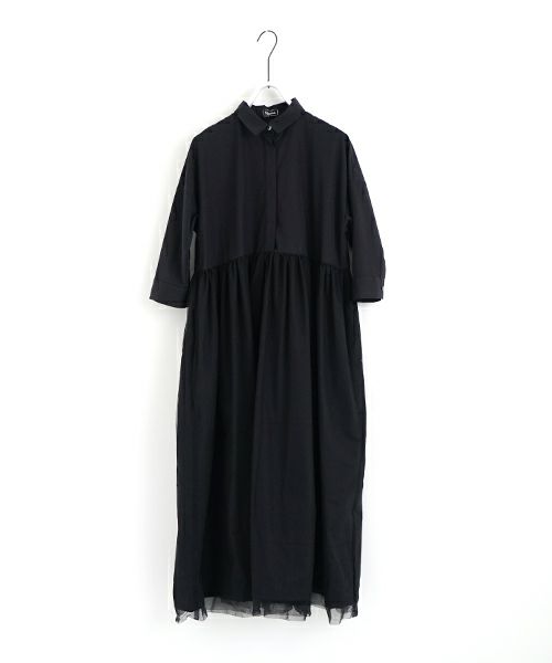 Mochi モチ tulle shirts dress[ms24-op-04/black] チュールシャツドレス