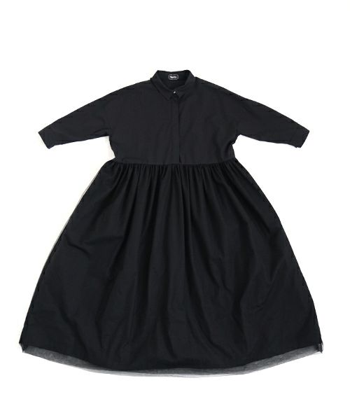 Mochi モチ tulle shirts dress[ms24-op-04/black] チュールシャツドレス