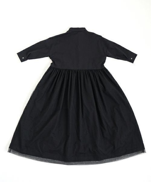 Mochi モチ tulle shirts dress[ms24-op-04/black] チュールシャツドレス