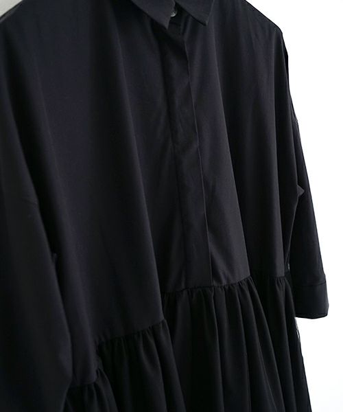 Mochi モチ tulle shirts dress[ms24-op-04/black] チュールシャツドレス