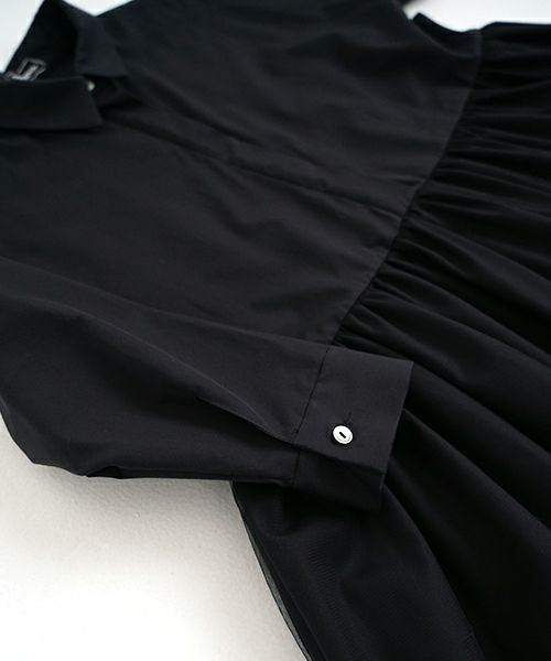 Mochi モチ tulle shirts dress[ms24-op-04/black] チュールシャツドレス