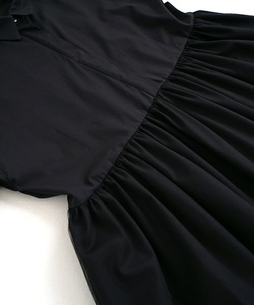 Mochi モチ tulle shirts dress[ms24-op-04/black] チュールシャツドレス