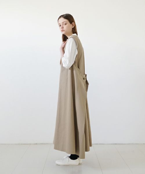 Mochi モチ v-neck belt dress [ms22-op-02/beige]] Vネックベルトドレス