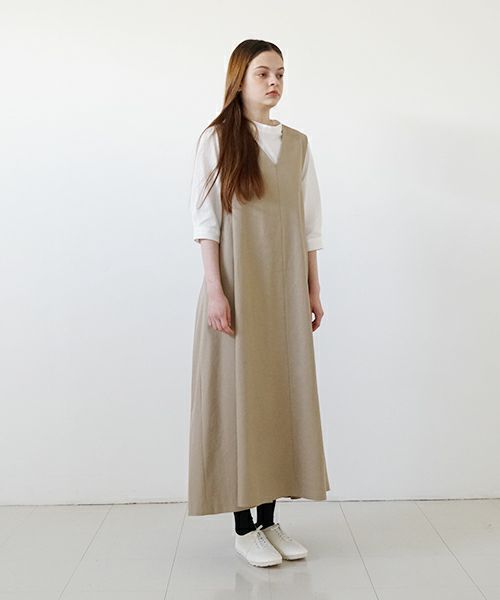 Mochi モチ v-neck belt dress [ms22-op-02/beige]] Vネックベルトドレス