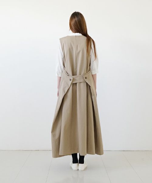 Mochi モチ v-neck belt dress [ms22-op-02/beige]] Vネックベルトドレス