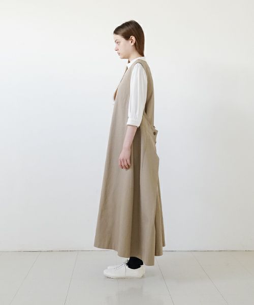 Mochi モチ v-neck belt dress [ms22-op-02/beige]] Vネックベルトドレス