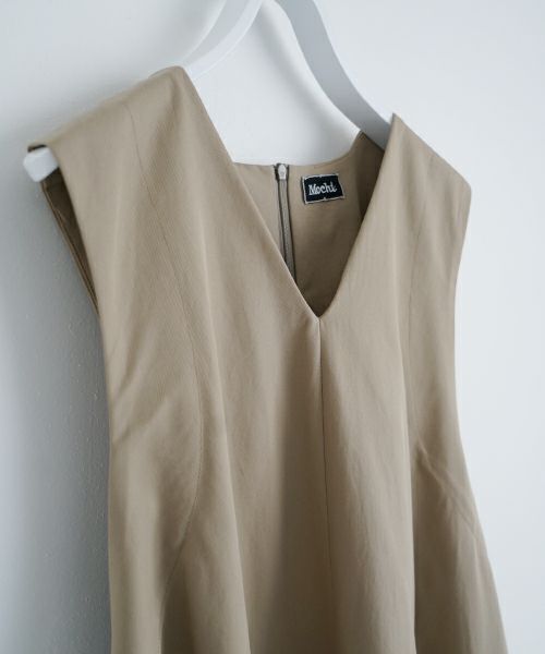 Mochi モチ v-neck belt dress [ms22-op-02/beige]] Vネックベルトドレス
