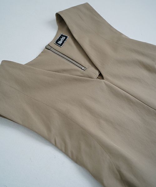 Mochi モチ v-neck belt dress [ms22-op-02/beige]] Vネックベルトドレス