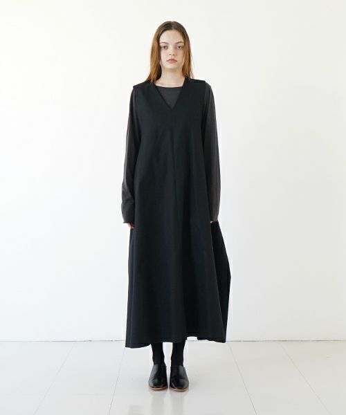 Mochi モチ v-neck belt dress [ms22-op-02/black] Vネックベルトドレス