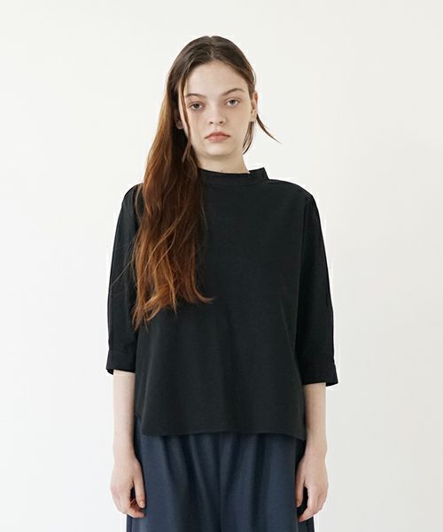 Mochi モチ gather blouse(organic cotton)[ms21-b-01/black] ギャザーブラウス