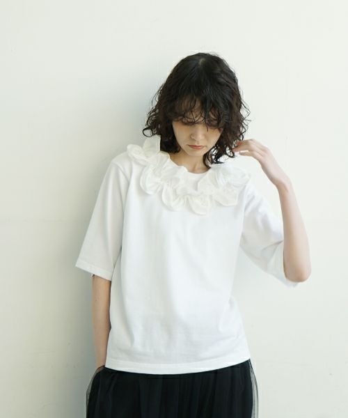 MIYAO ミヤオ tops [MATS-05/WHITE×WHITE]フリル ティーシャツ 
