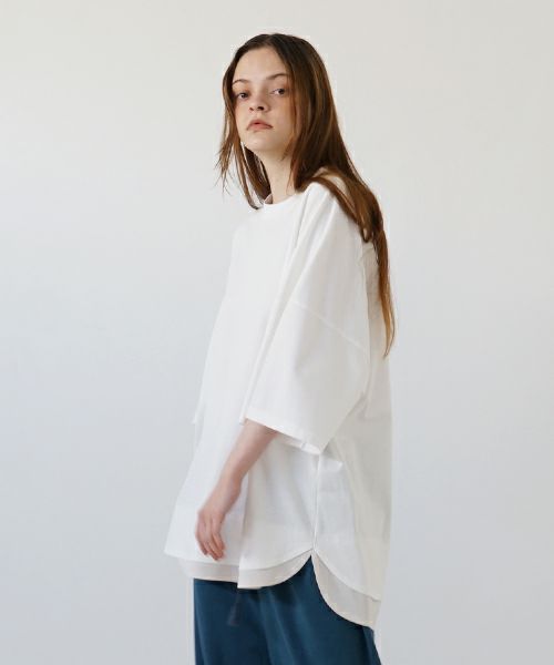VUyヴウワイtwo slit t-shirt [white×beige]重ねスリットtシャツ