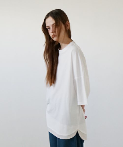VUyヴウワイtwo slit t-shirt [white×beige]重ねスリットtシャツ