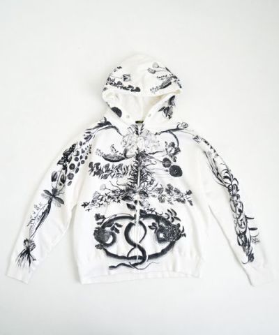 AHCAHCUMあちゃちゅむお花の体ジップパーカー（モノクロ）