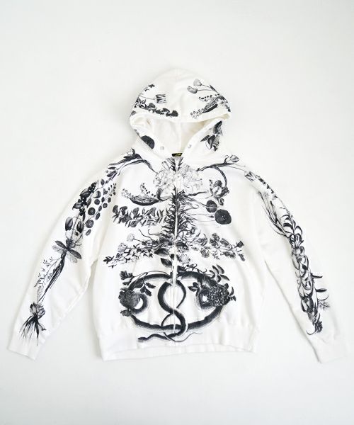 AHCAHCUMあちゃちゅむお花の体ジップパーカー（モノクロ）