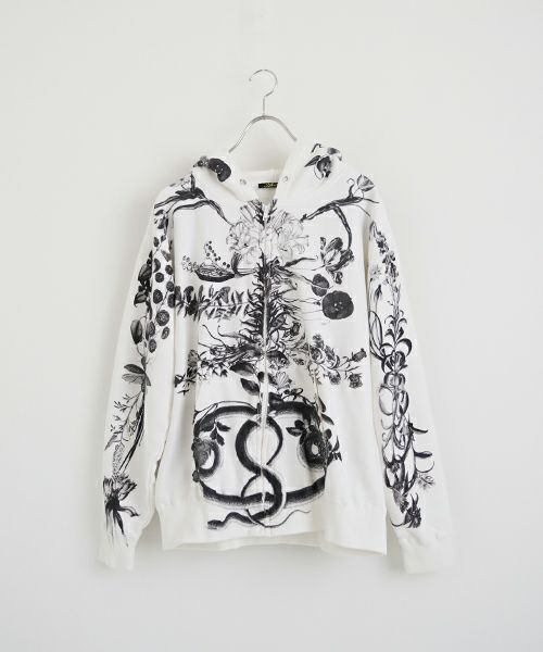AHCAHCUMあちゃちゅむお花の体ジップパーカー（モノクロ）