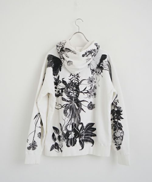 AHCAHCUMあちゃちゅむお花の体ジップパーカー（モノクロ）