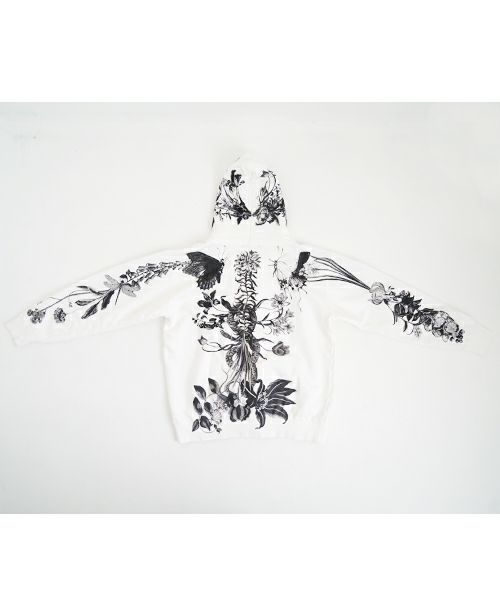 AHCAHCUMあちゃちゅむお花の体ジップパーカー（モノクロ）