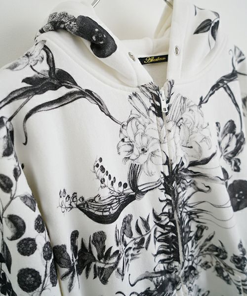 AHCAHCUMあちゃちゅむお花の体ジップパーカー（モノクロ）