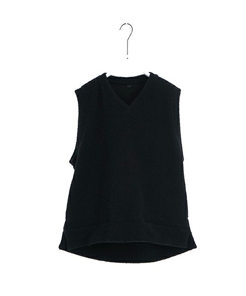 VU ヴウ boa v vest [BLACK］ボア Vネックベスト vu-cut-011