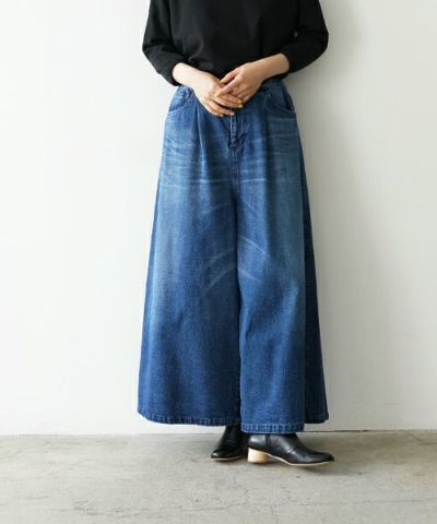 Mochi<br>モチ<br>5pocket denim culottes patns[ma24-pt-01/vintage indigo]<br>ヴィンテージデニムパンツ