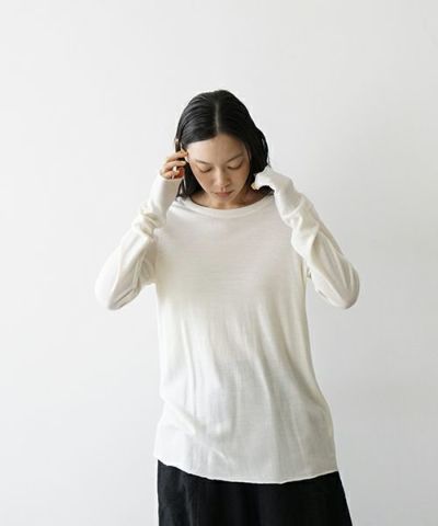 Mochi<br>モチ<br>knit long sleeve T-shirt[ma24-to-01/off white]<br>ニット ロングスリーブ ティーシャツ