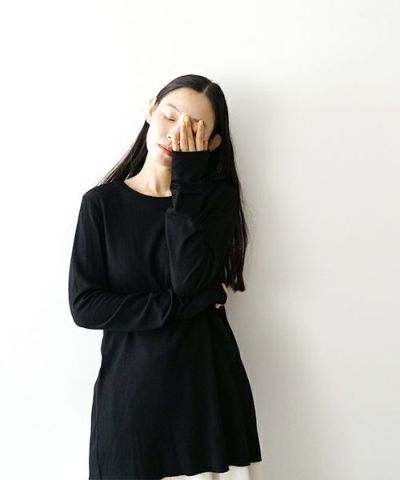 Mochi<br>モチ<br>knit long sleeve T-shirt[ma24-to-01/black]<br>ニット ロングスリーブ ティーシャツ