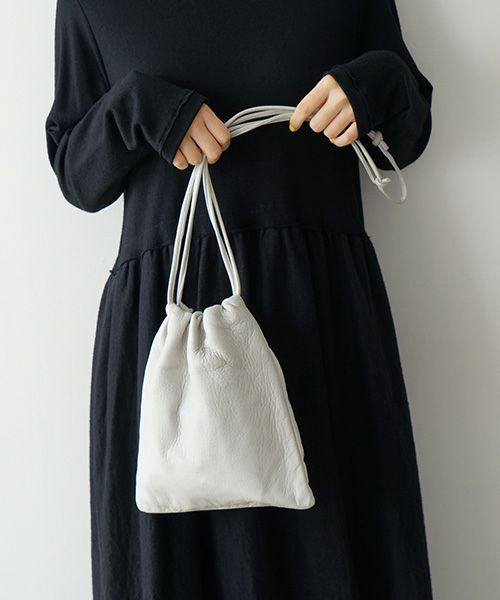 Mochi モチ drawstring bag(S)[ma-pro-01/green grey] 鹿革 巾着