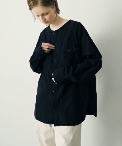 YOKO SAKAMOTO<br>ヨーコサカモト<br>BRUSHED COTTON COLLARLESS SHIRT [BLACK] YS - 24AW - 57