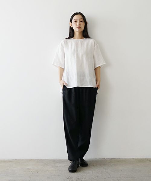 Mochi モチ silk linen tapered easy pants [black] テーパードパンツ