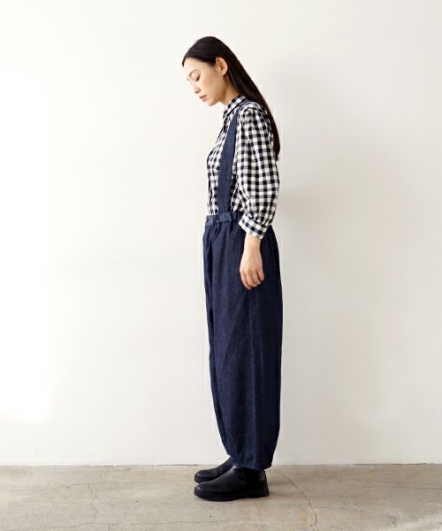 Mochi モチ denim tapered easy pants 岡山デニム Mochi モチ suspenders denim cropped pants デニムパンツ