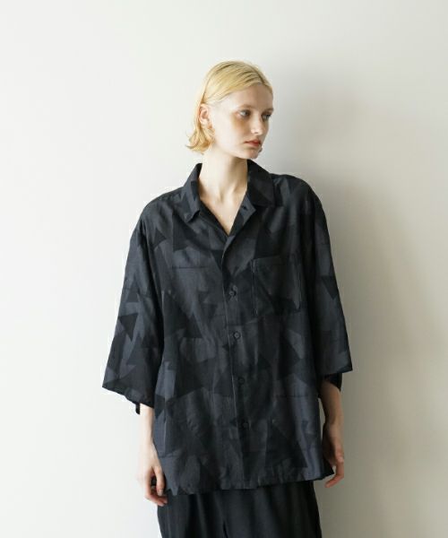 VUヴウgeometric open collar shirt [BLACK×STEEL］幾何学開襟シャツ vu-sht-005