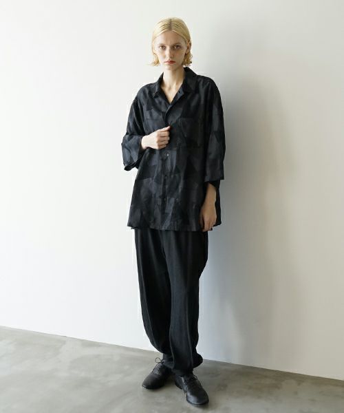 VUヴウgeometric open collar shirt [BLACK×STEEL］幾何学開襟シャツ vu-sht-005