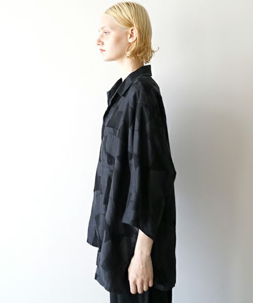 VUヴウgeometric open collar shirt [BLACK×STEEL］幾何学開襟シャツ vu-sht-005