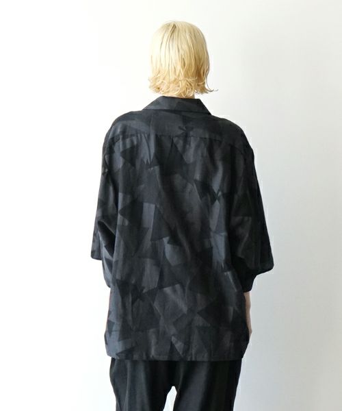 VUヴウgeometric open collar shirt [BLACK×STEEL］幾何学開襟シャツ vu-sht-005