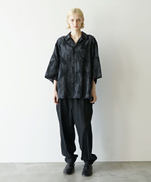 VUヴウgeometric open collar shirt [BLACK×STEEL］幾何学開襟シャツ vu-sht-005