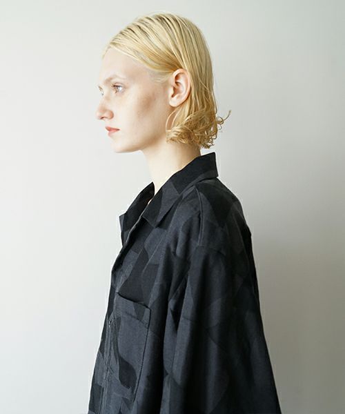 VUヴウgeometric open collar shirt [BLACK×STEEL］幾何学開襟シャツ vu-sht-005
