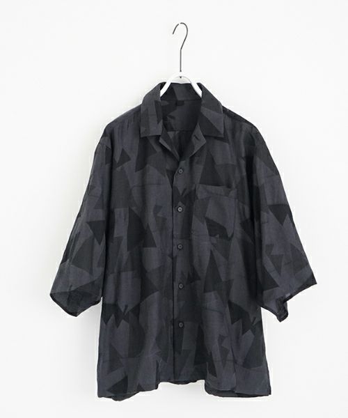 VUヴウgeometric open collar shirt [BLACK×STEEL］幾何学開襟シャツ vu-sht-005